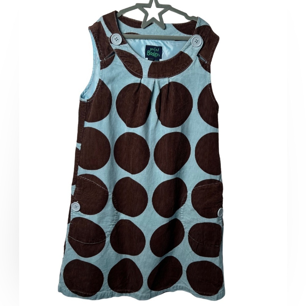 Mini Boden Blue and Brown Polka Dot Dress Corduroy 9-10 Y Girls